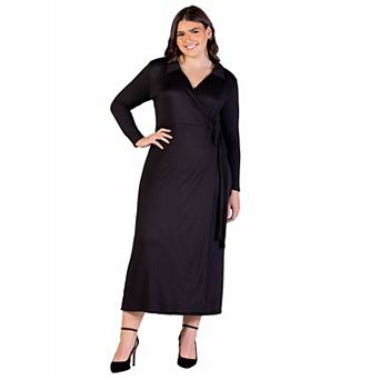 Plus Size 24Seven Comfort Apparel Comfortable Collared Wrap Maxi Dress