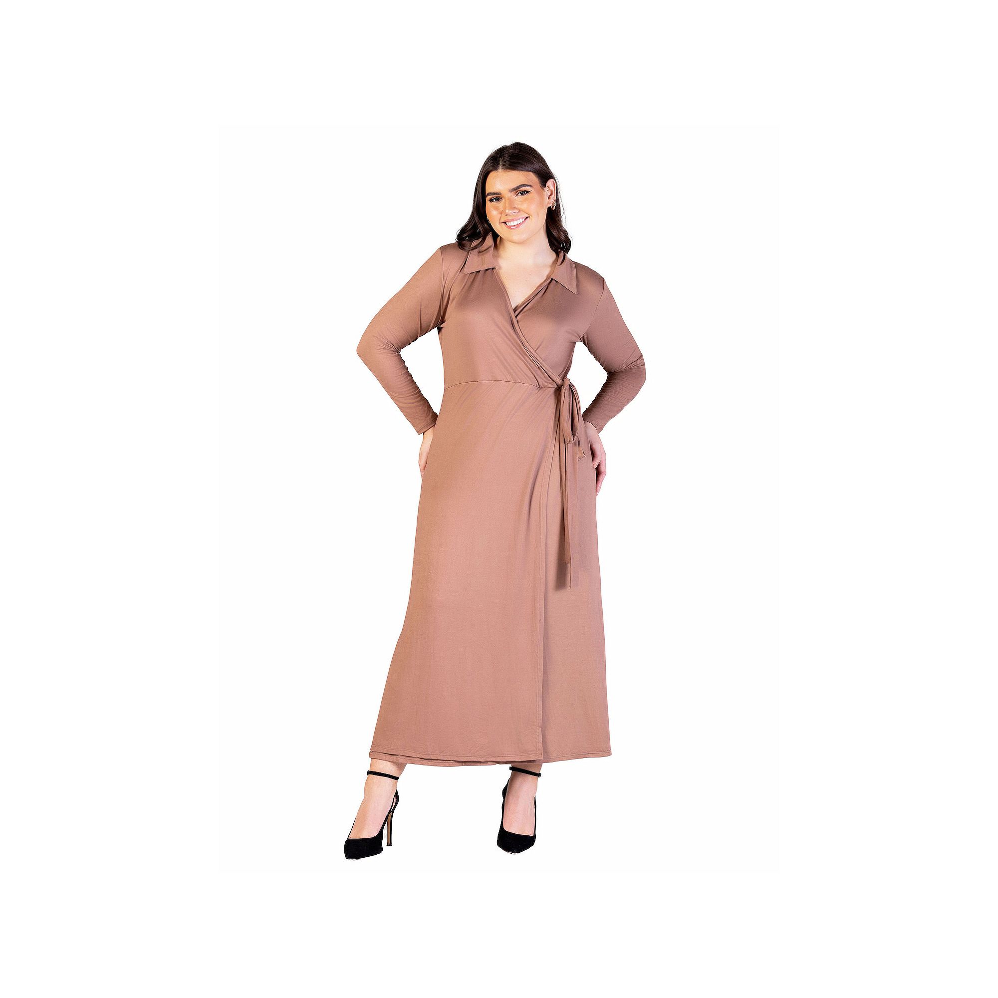 Plus Size 24Seven Comfort Apparel Comfortable Collared Wrap Maxi Dress, Wom