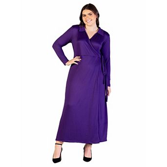 Plus Size 24Seven Comfort Apparel Comfortable Collared Wrap Maxi Dress