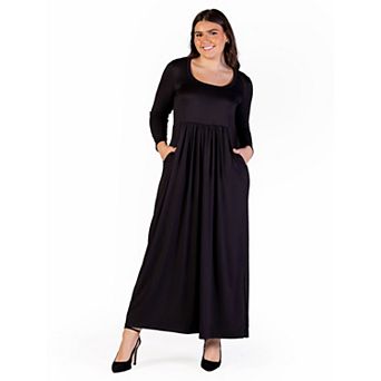 Plus Size 24Seven Comfort Apparel Long Sleeve Empire Waist Pocket Maxi Dress