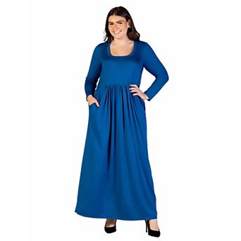 Plus Size 24Seven Comfort Apparel Long Sleeve Empire Waist Pocket Maxi Dress