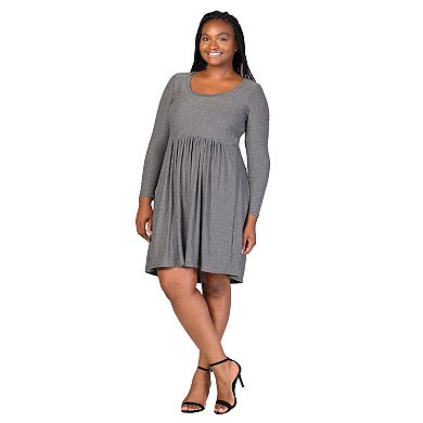 Plus Size 24Seven Comfort Apparel Long Sleeve Babydoll Knee Length Dress