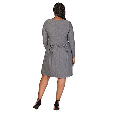 Plus Size 24Seven Comfort Apparel Long Sleeve Babydoll Knee Length Dress