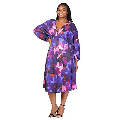 purple midi dress plus size Plus Size Twist Front A-Line Midi Dress