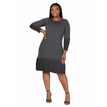 Plus Size 24Seven Comfort Apparel Ribbed Knit Long Sleeve Split Hem Sweater Dress