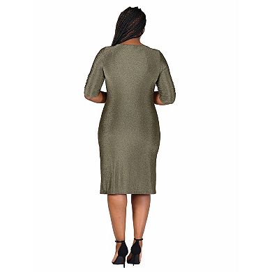 Plus Size 24Seven Comfort Apparel Elbow Length Sleeve Shimmer Bodycon Mini Party Dress