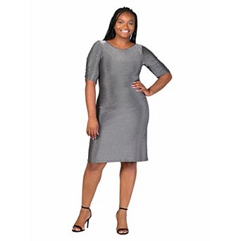 Plus Size 24Seven Comfort Apparel Elbow Length Sleeve Shimmer Bodycon Mini Party Dress