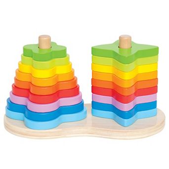 Hape: Double Rainbow Stacker Wooden Ring Set Toy