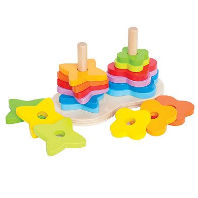 Hape: Double Rainbow Stacker Wooden Ring Set Toy