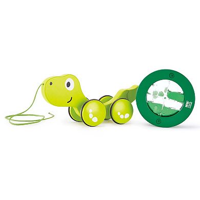 Hape: Pull Along Tito Wooden Green Turtle Wheeled Push & String Take Along Toy