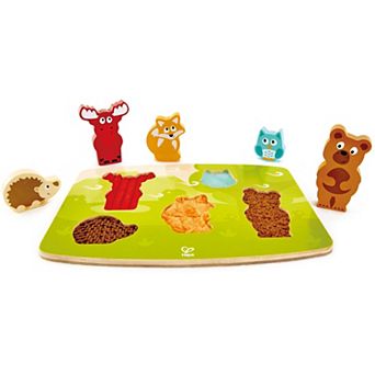Hape: Forest Animal Tactile Puzzle 6 pc Wooden Sensory Toy