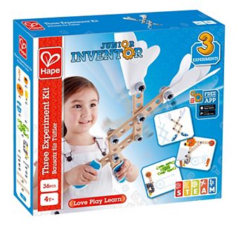 Hape: Junior Inventor: Three Experiment Kit 36 pc Wooden Building Toy Set
