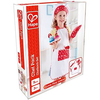 Hape: Chef Pack 5 pc Red & White, Kitchen Dress Up Toy Playset