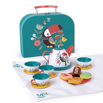 Hape: Tea Time Playset 15 pc Storage Carry Case Pretend Toy Playset