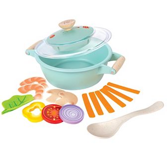 Hape: Little Chef Cooking & Steam 9 pc Teal Wooden Kitchen Food Toy