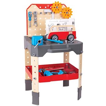 Hape: Junior Inventor: Vehicle Service & Repair Workbench 71 pc Wooden Toy Tool Station