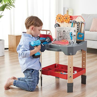 Hape: Junior Inventor: Vehicle Service & Repair Workbench 71-pc. Wooden Toy Tool Station