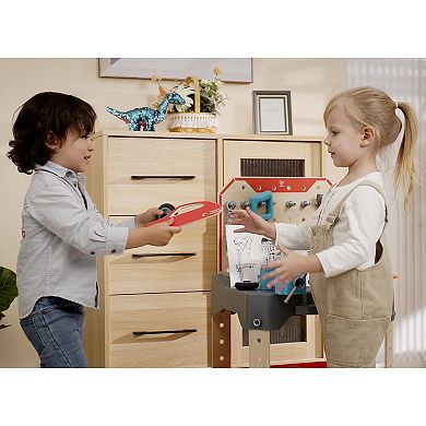 Hape: Junior Inventor: Vehicle Service & Repair Workbench 71-pc. Wooden Toy Tool Station