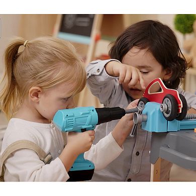 Hape: Junior Inventor: Vehicle Service & Repair Workbench 71-pc. Wooden Toy Tool Station