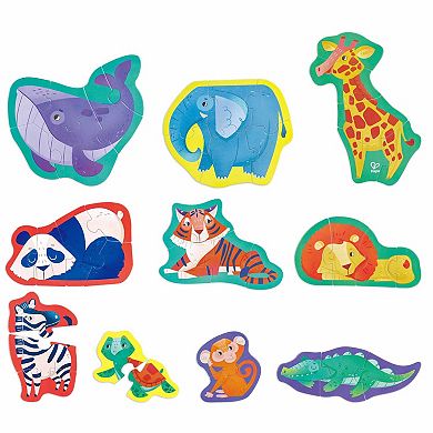Hape: Jungle Friends Preschool Toy 10 Mini Animal Shaped Puzzles