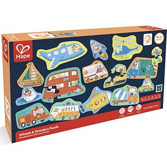Hape: Wheels & Wonders 15 Mini Vehicle Shaped Puzzles Set