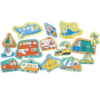 Hape: Wheels & Wonders 15 Mini Vehicle Shaped Puzzles Set