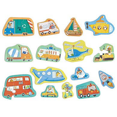 Hape: Wheels & Wonders 15 Mini Vehicle Shaped Puzzles Set