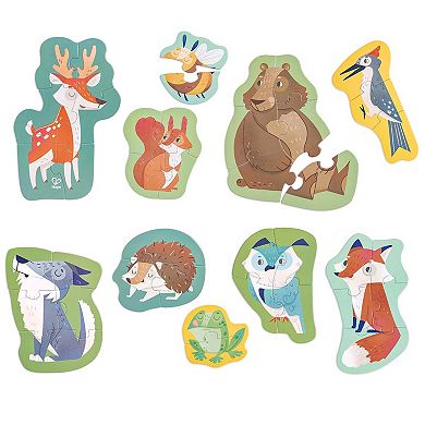 Hape: Woodland Friends Preschool Toy 10 Mini Animal Shaped Puzzles Set