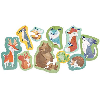 Hape: Woodland Friends Preschool Toy 10 Mini Animal Shaped Puzzles Set