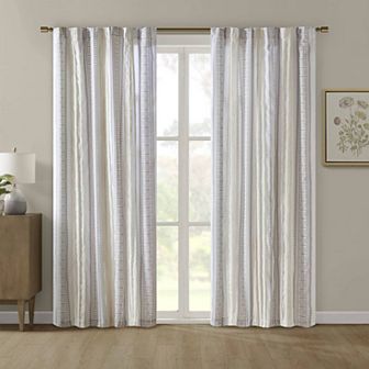 Madison Park Naomi 1-Panel Printed Window Curtain with Tufted Stripe and Lining