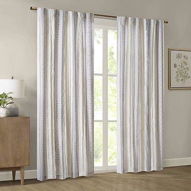 Madison Park Naomi 1-Panel Printed Window Curtain with Tufted Stripe and Lining