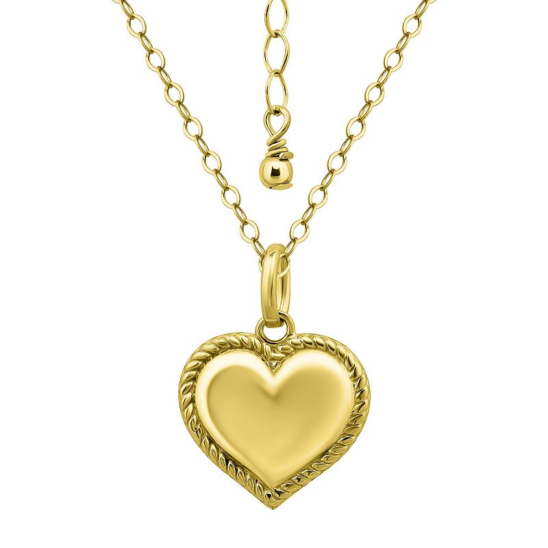 Aleure Precioso 18k Gold over Sterling Silver Heart with Twisted Border Pendant Necklace, Women's, Size: 16-18" ADJ, Gold Tone