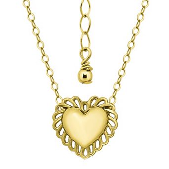 Aleure Precioso 18k Gold over Sterling Silver Heart with Scalloped Border Pendant Necklace
