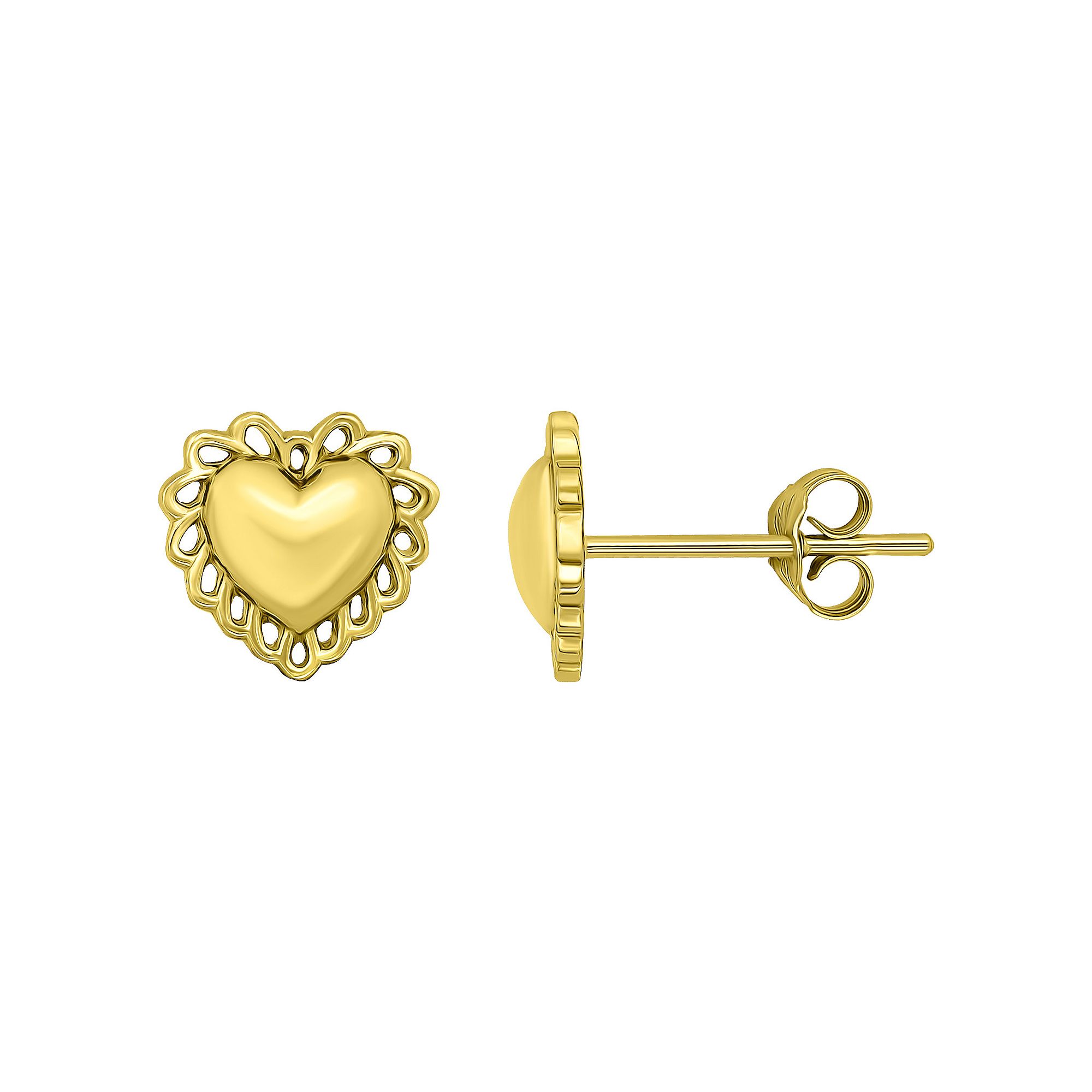 Aleure Precioso Heart with Scalloped Border Posted Stud Earrings, Womens, 