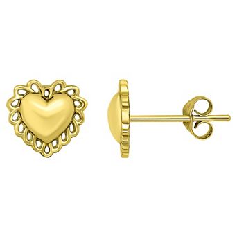 Aleure Precioso Heart with Scalloped Border Posted Stud Earrings