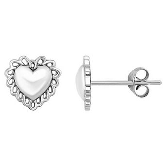 Aleure Precioso Heart with Scalloped Border Posted Stud Earrings