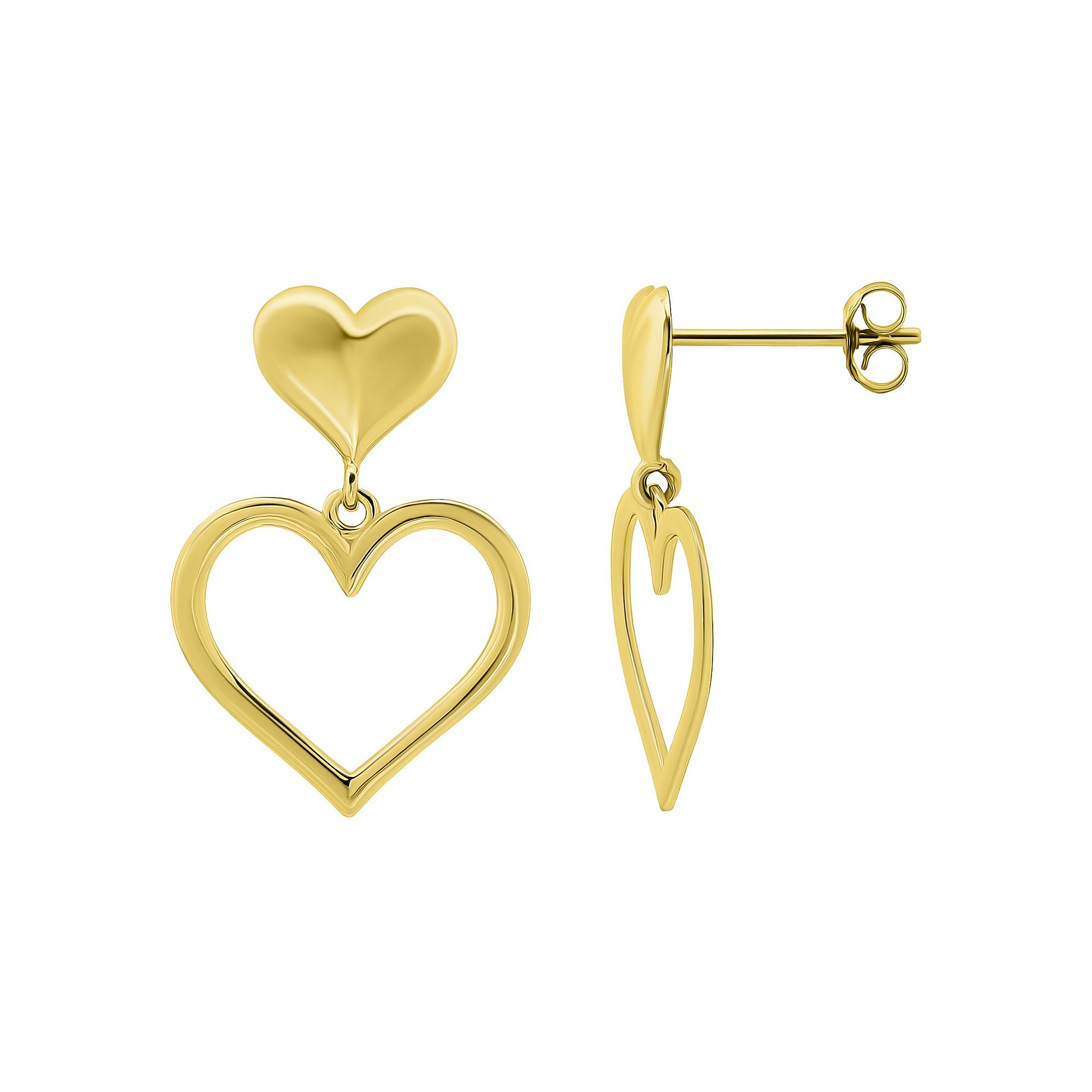 Aleure Precioso Open Heart Drop Posted Earrings, Womens, Gold Tone