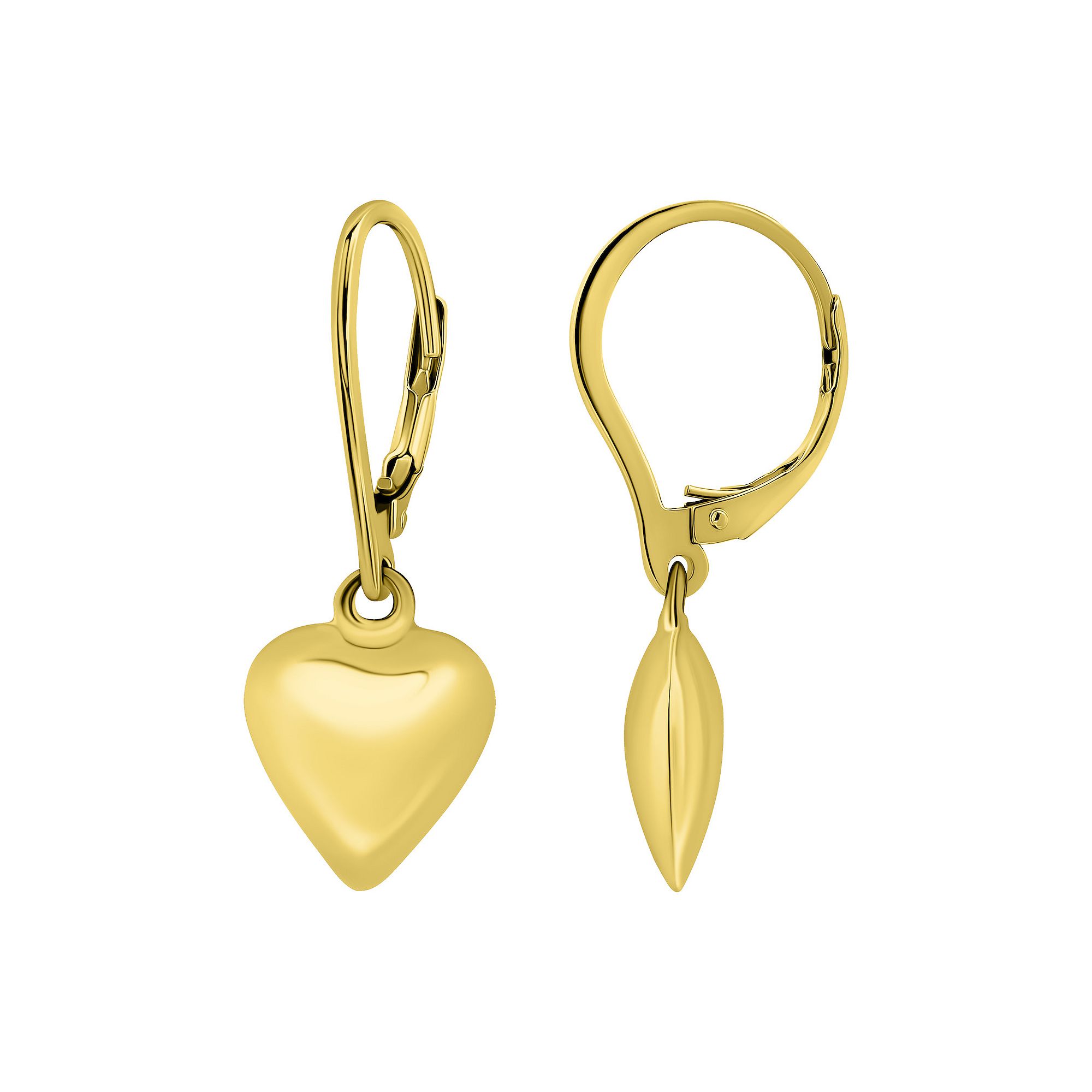 Aleure Precioso Heart Charm Drop Leverback Earrings, Womens, Gold Tone