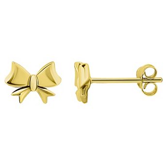 Aleure Precioso 18k Gold over Sterling Silver Bow Stud Earrings