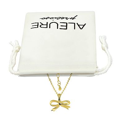 Aleure Precioso 18k Gold over Sterling Silver Bow Pendant Necklace