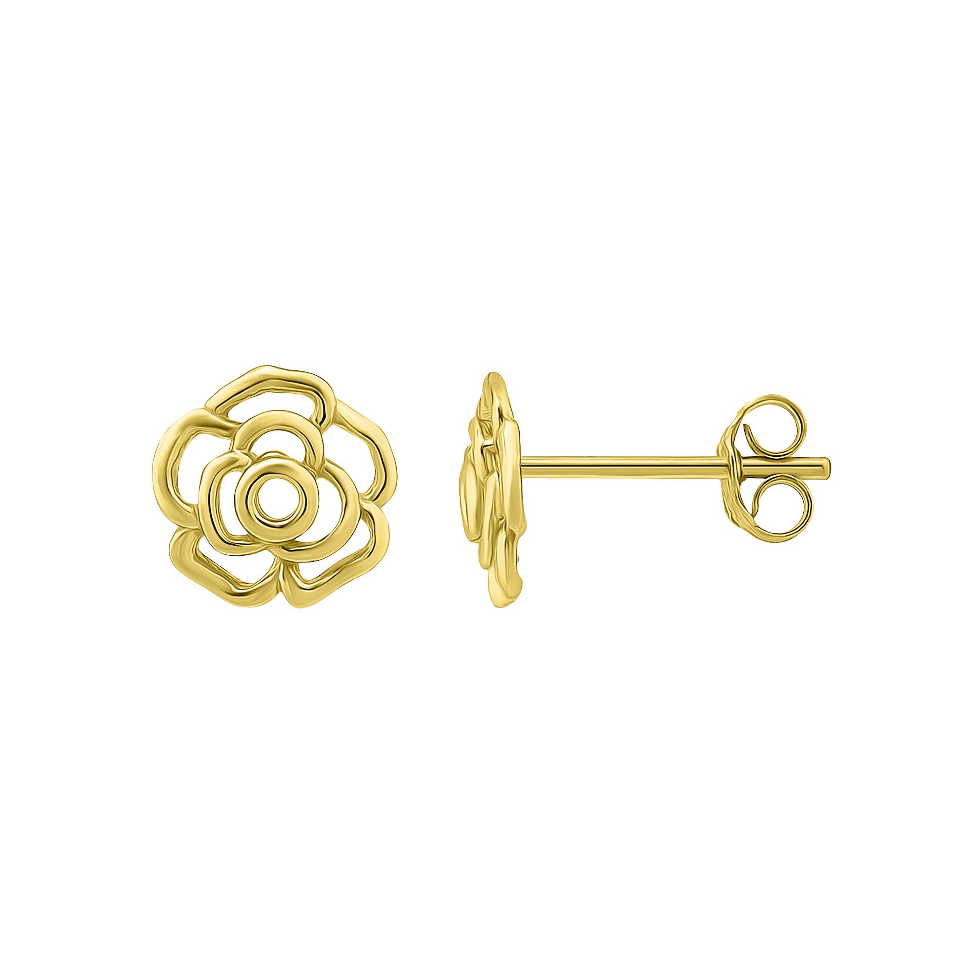 Aleure Precioso Rose Stud Earrings, Womens, Gold Tone