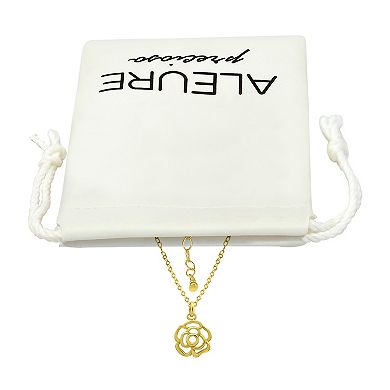 Aleure Precioso Sterling Silver Rose Pendant Necklace