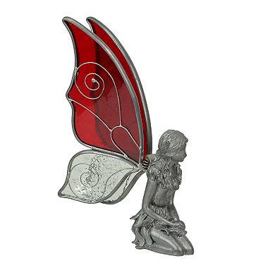 Kneeling Fairy Pewter Figurine Home Decor Mythical Desk Accessories Glass Wings