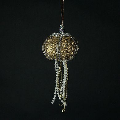 Set Of 6 Elegant Golden Sea Urchin Shell Hanging Ornaments Beaded Accents