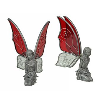 Set Of 2 Kneeling Fairies Pewter Figurines Decor Sculptures Mythical Accessories
