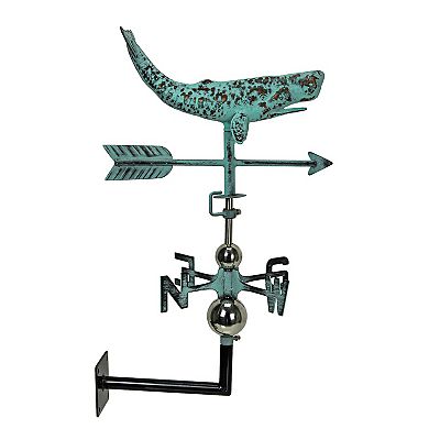 Verdigris Copper Whale Tabletop Weathervane Home Garden W/ Optional Fence Mount