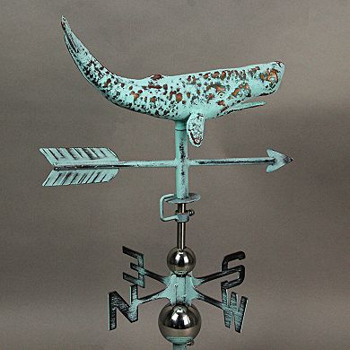 Verdigris Copper Whale Tabletop Weathervane Home Garden W/ Optional Fence Mount