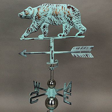 Verdigris Copper Bear Tabletop Weathervane Home Garden W/ Optional Fence Mount