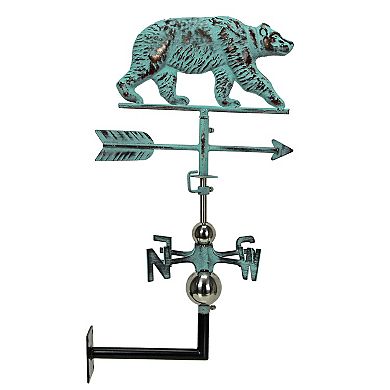 Verdigris Copper Bear Tabletop Weathervane Home Garden W/ Optional Fence Mount