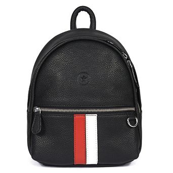 Mini Black Leather Backpack for Women with Red and White Stripe by Aaron Leather Goods